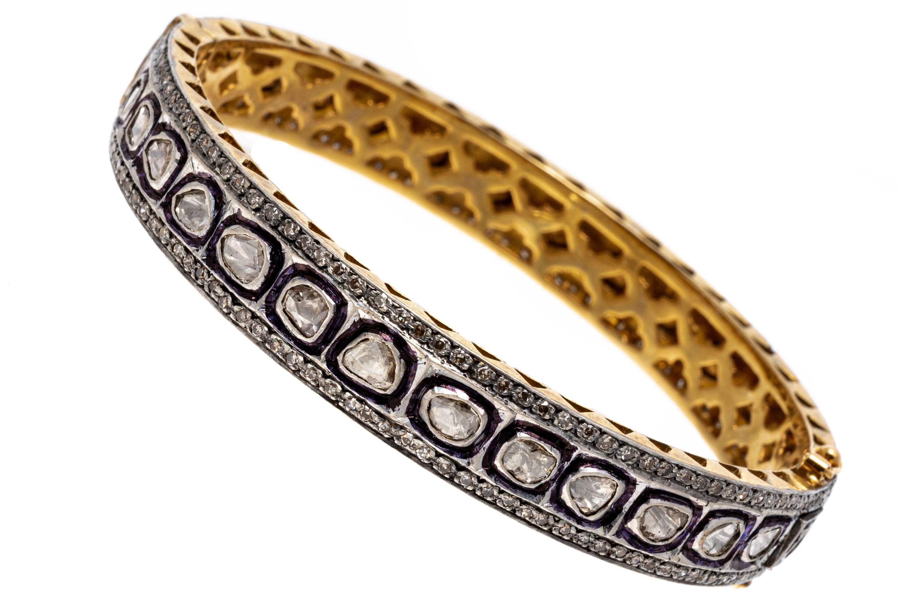 Anglo-Indian Sterling Silver Vermeil Macle and Round Diamond Hinged Bangle, App. 0.55 TCW
