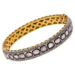 Sterling Silver Vermeil Macle and Round Diamond Hinged Bangle, App. 0.55 TCW