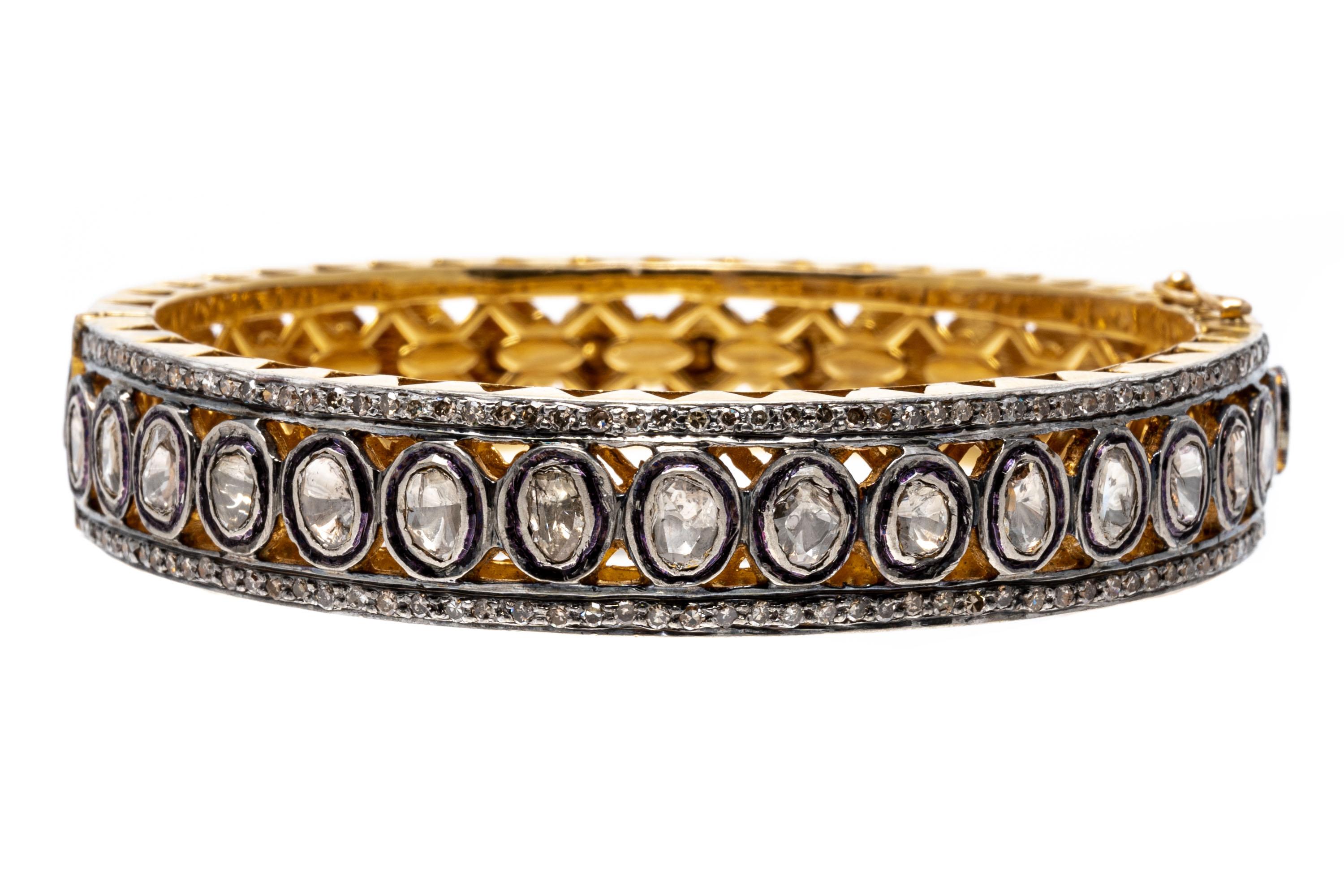 Women's Sterling Silver Vermeil Macle and Round Diamond Hinged Bangle, App. 1.10 TCW