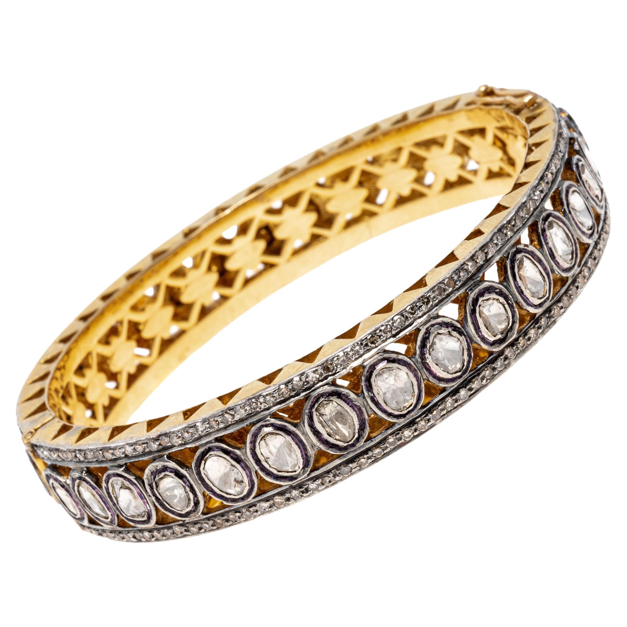 Sterling Silver and Vermeil Macle and Round Diamond Wide Hinged 