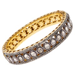 Sterling Silver Vermeil Macle and Round Diamond Hinged Bangle, App. 1.10 TCW