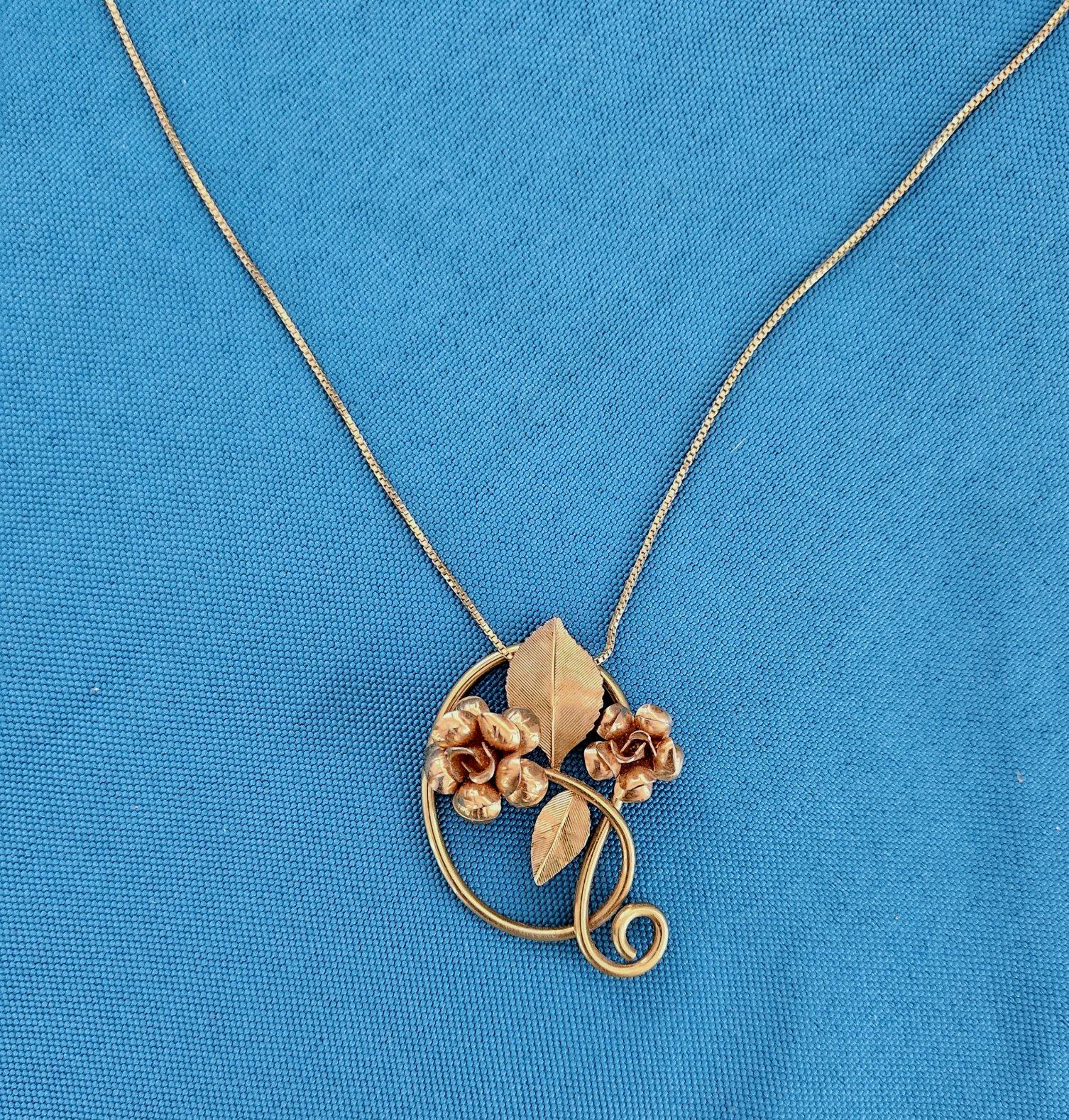 Mid-Century Modern Sterling Silver/Vermeil Pendact Necklace, Stamped, Krementz or Black Hills Gold For Sale