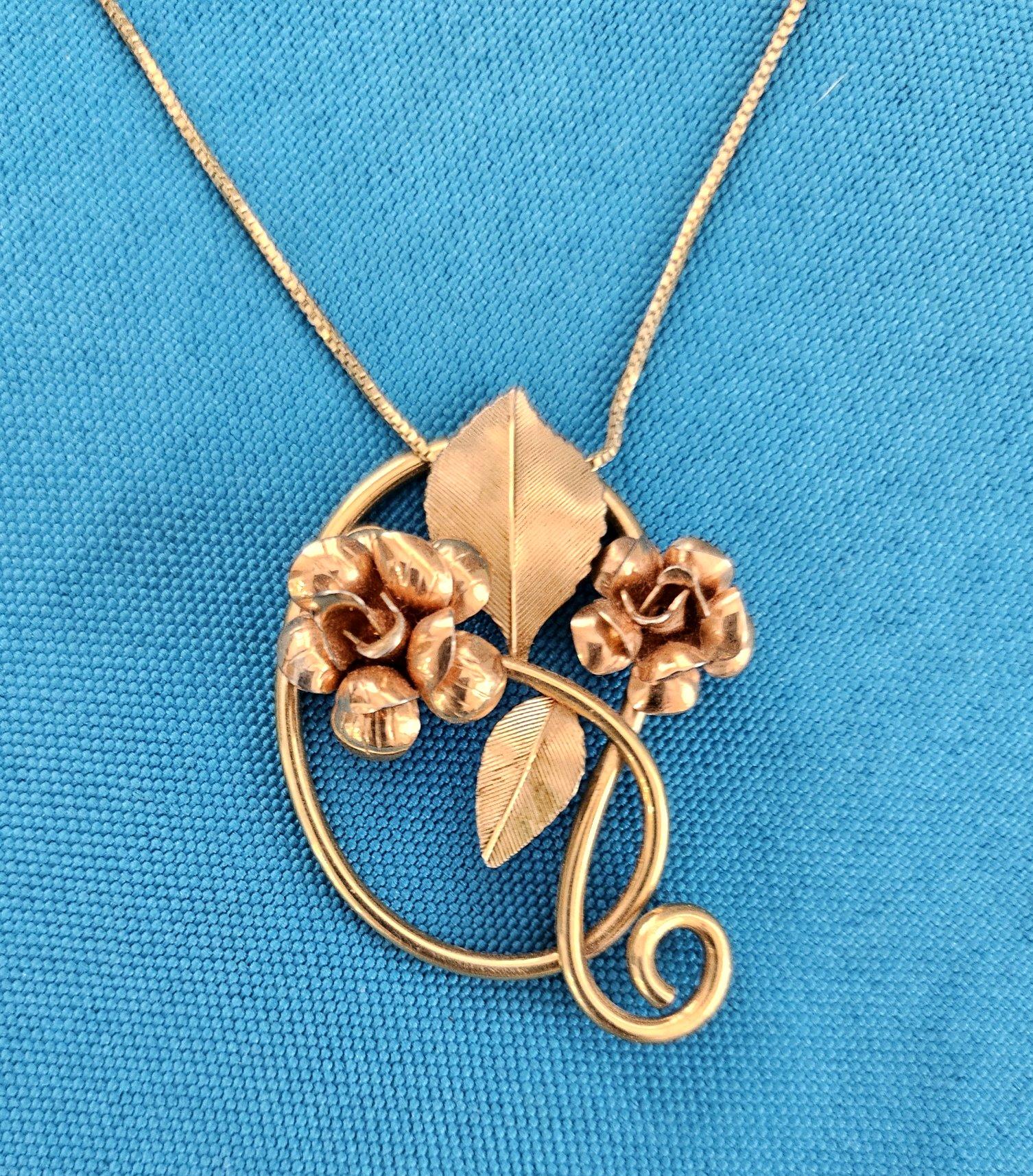 Other Sterling Silver/Vermeil Pendact Necklace, Stamped, Krementz or Black Hills Gold For Sale