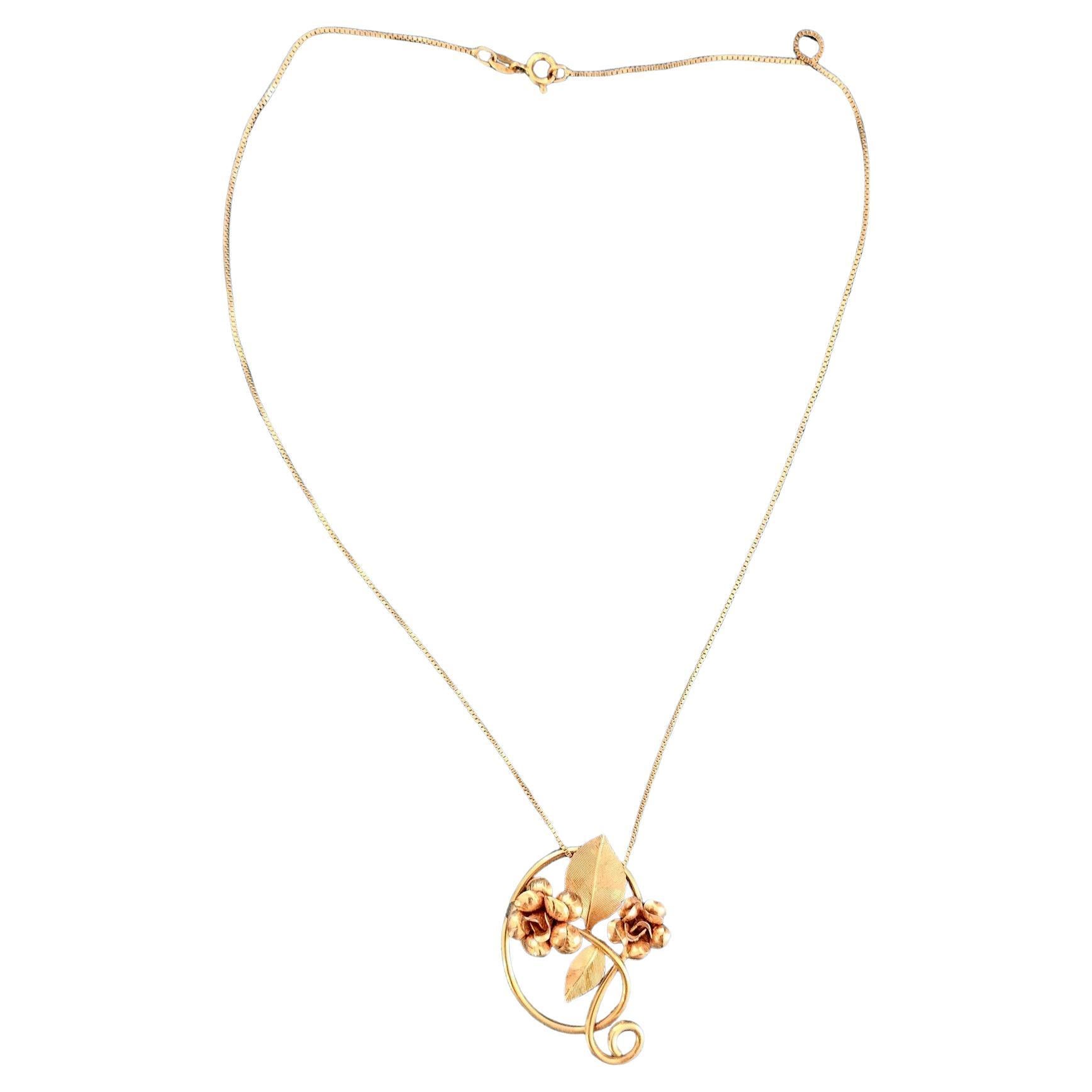 Sterling Silver/Vermeil Pendact Necklace, Stamped, Krementz or Black Hills Gold For Sale