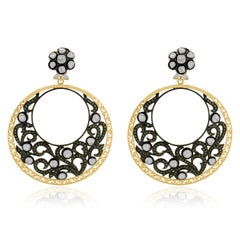 Boucles d'oreilles pendantes en argent Vermeil avec diamants Vintage