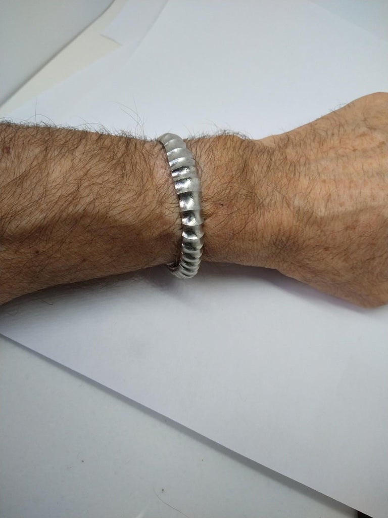Sterling Silver Vetebrae Concave Cuff Bracelet For Sale 1