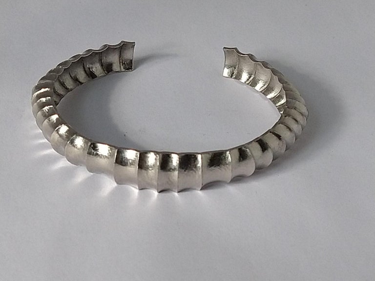 Sterling Silver Vetebrae Concave Cuff Bracelet For Sale 4