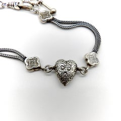 Sterling Silver Victorian Albertina Watch Chain or Bracelet with Heart and T-bar