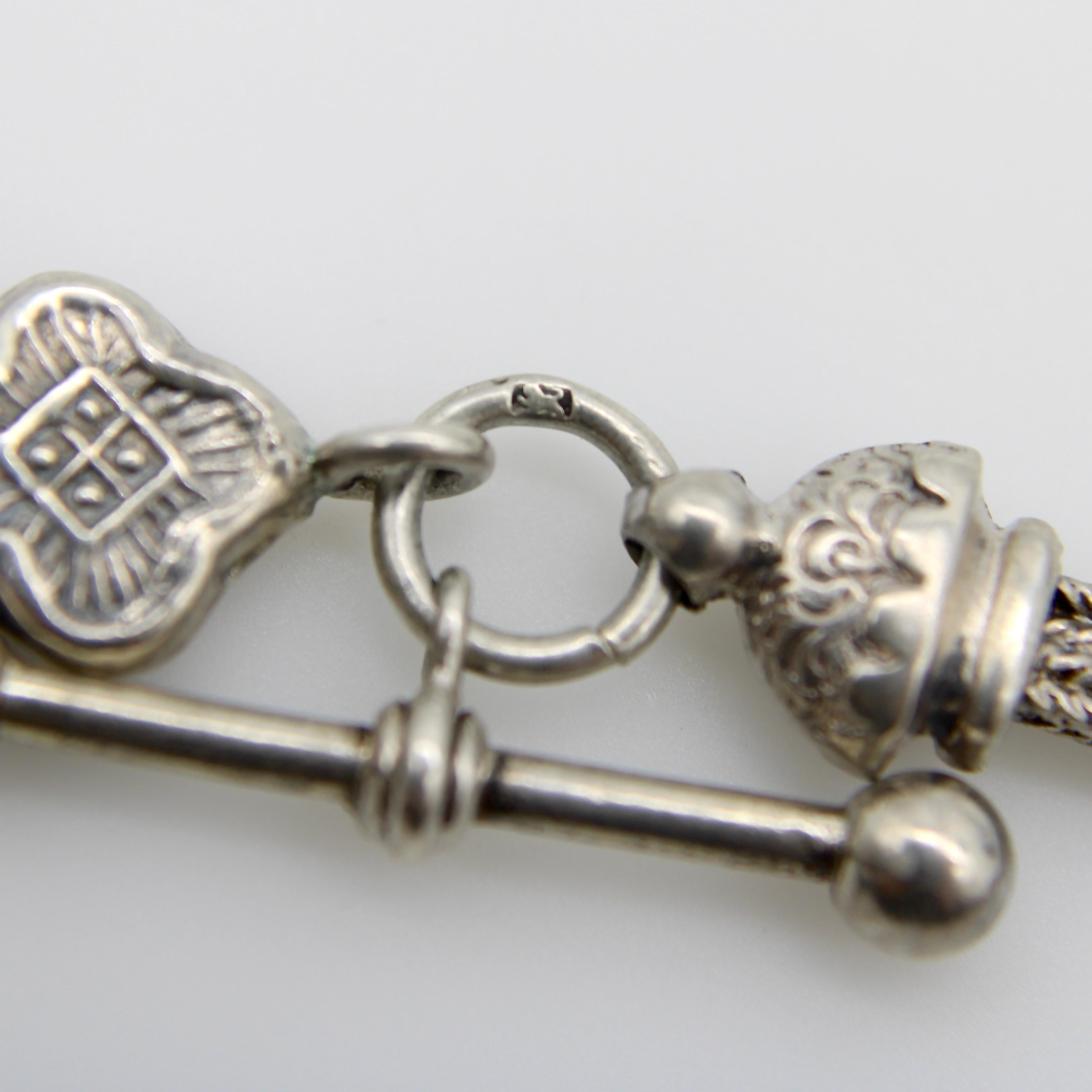 Sterling Silber Viktorianische Albertina Uhrenkette oder Armband mit Herz und T-Bar für Damen oder Herren im Angebot