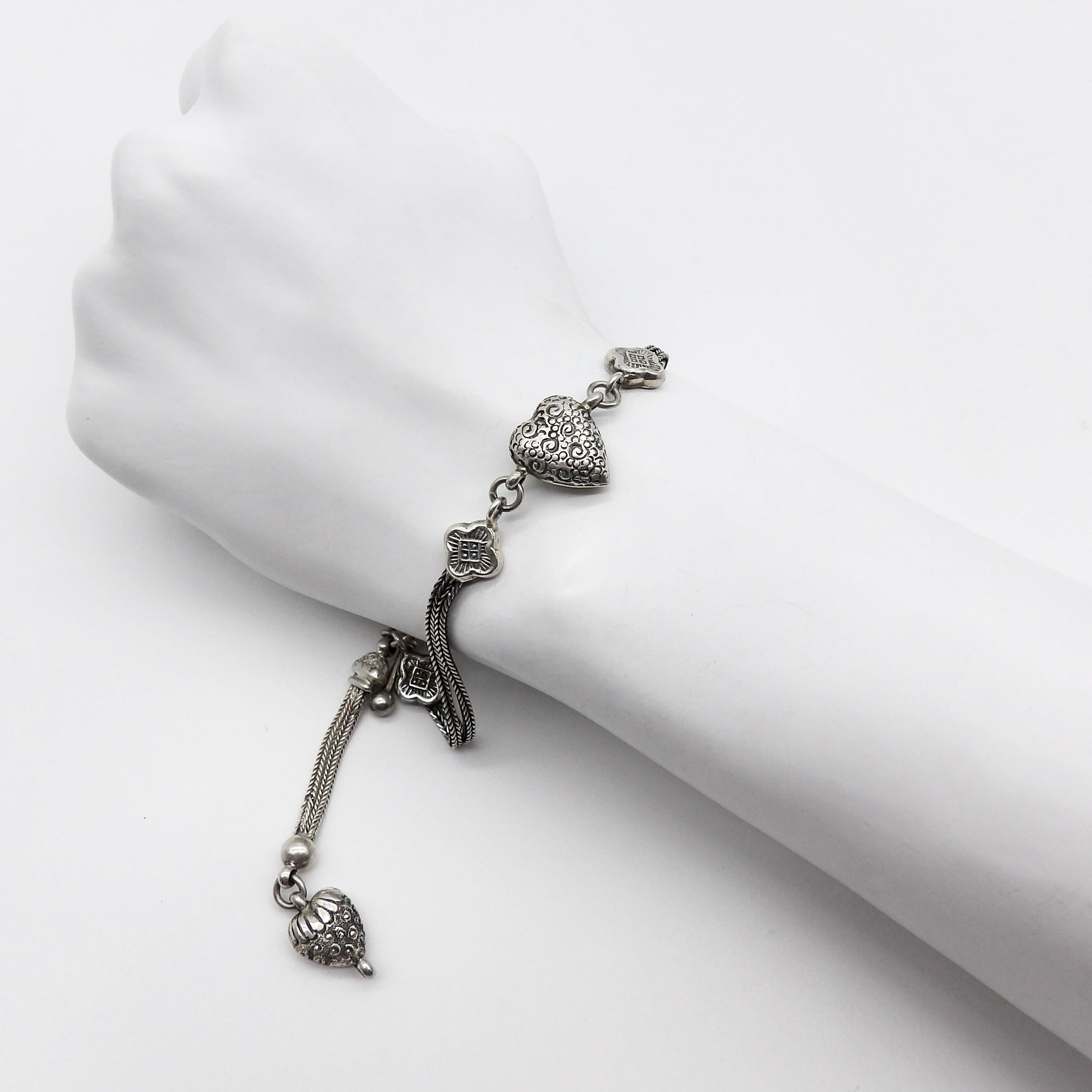 Sterling Silber Viktorianische Albertina Uhrenkette oder Armband mit Herz und T-Bar im Angebot 1