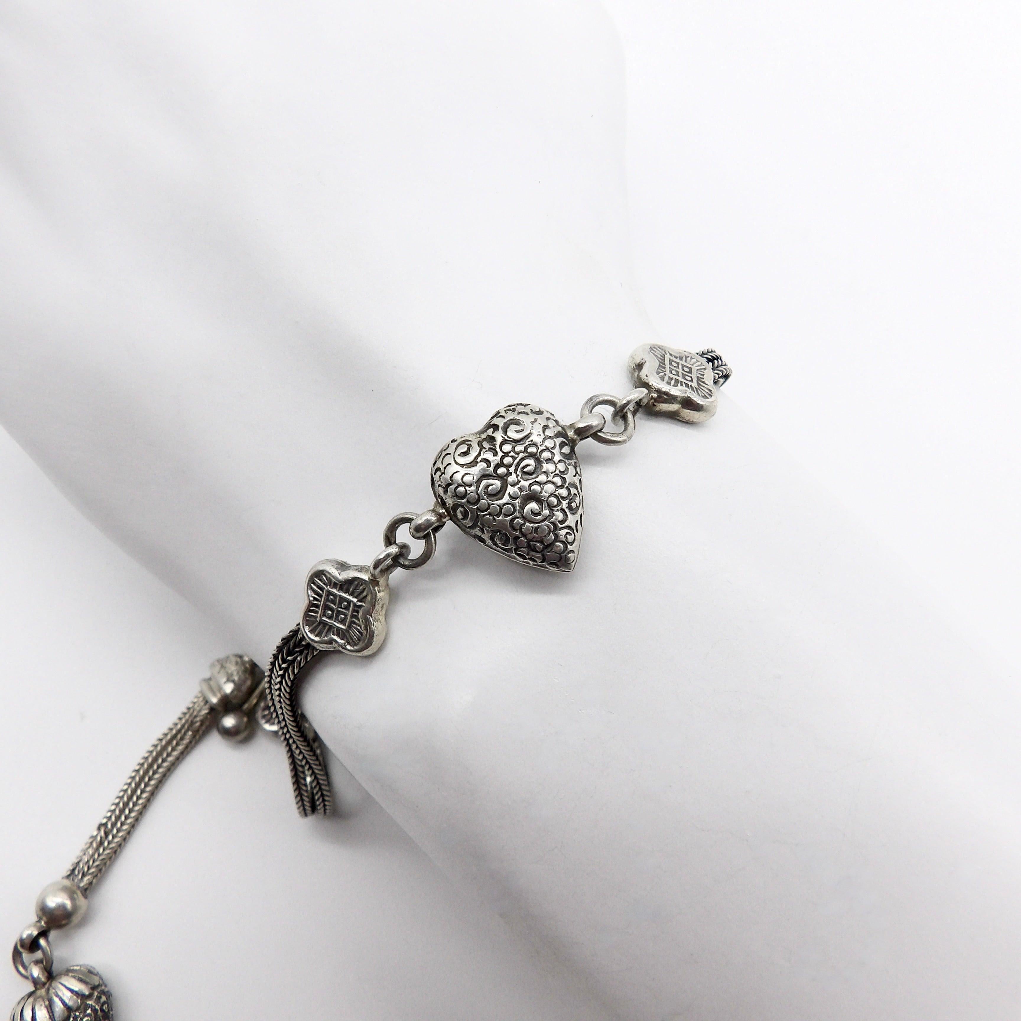 Sterling Silber Viktorianische Albertina Uhrenkette oder Armband mit Herz und T-Bar im Angebot 2