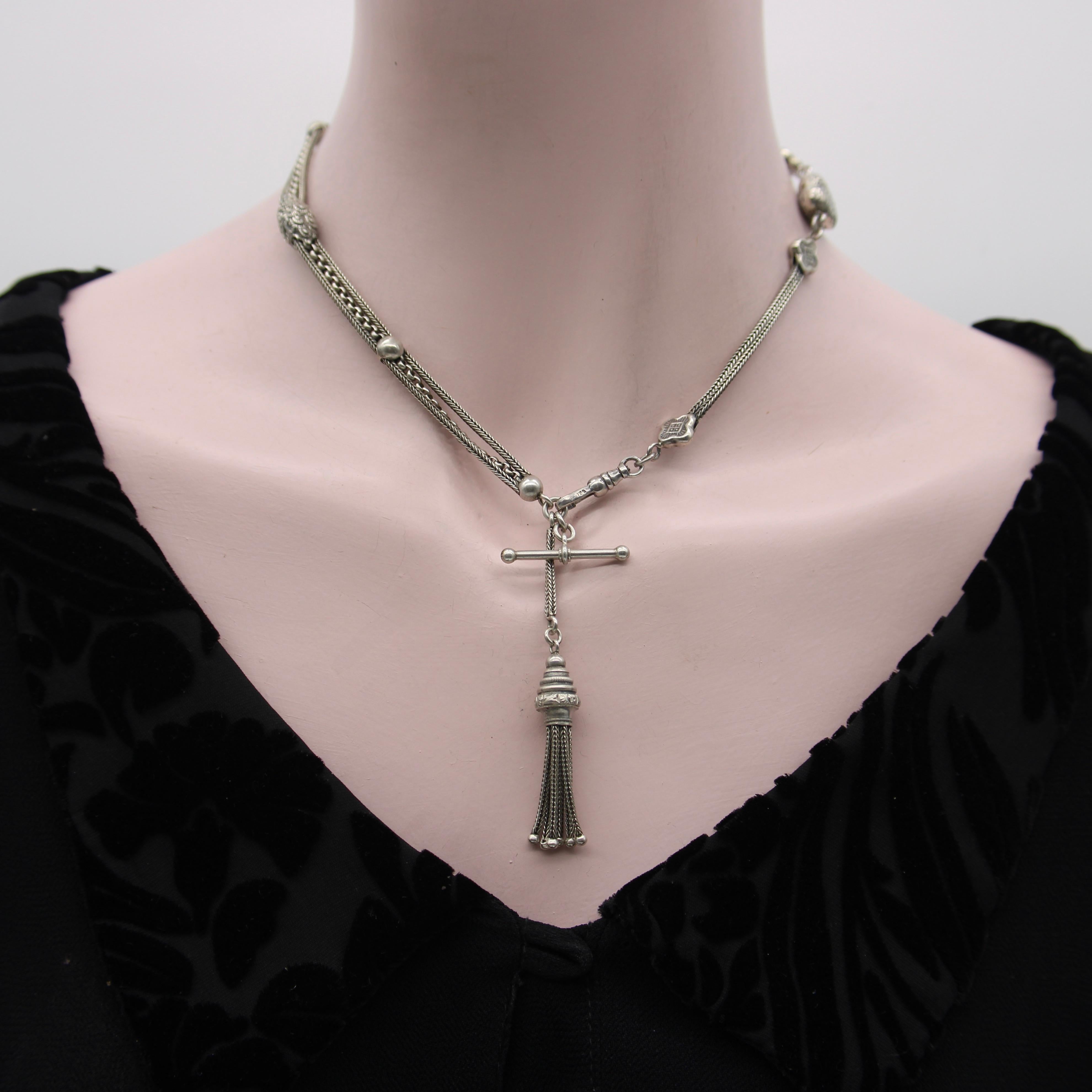 Sterling Silber Viktorianische Albertina Uhrenkette oder Armband mit Herz und T-Bar im Angebot 3