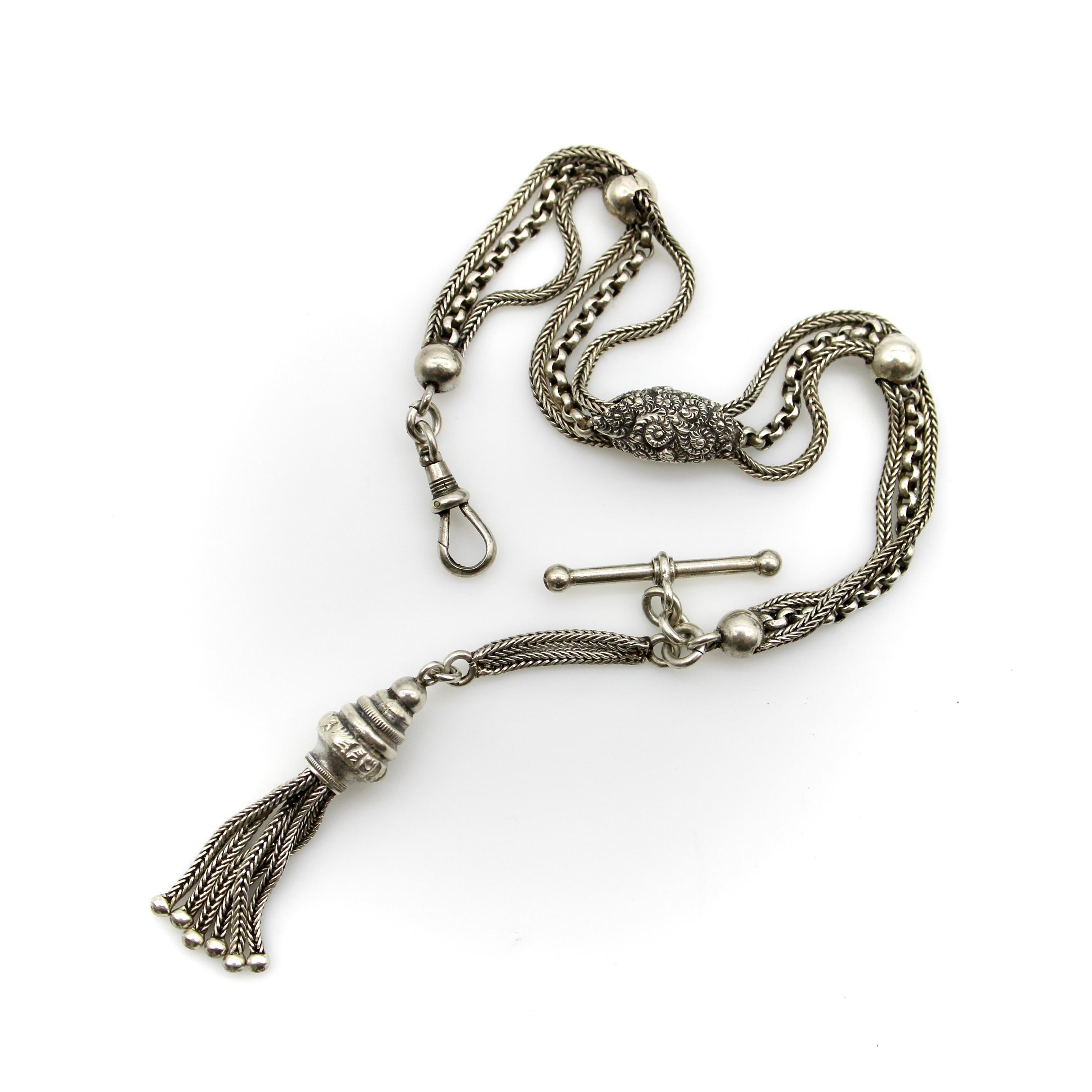Sterling Silber Viktorianische Albertina Uhrenanhänger Kette und Armband, um 1890 im Zustand „Gut“ im Angebot in Venice, CA