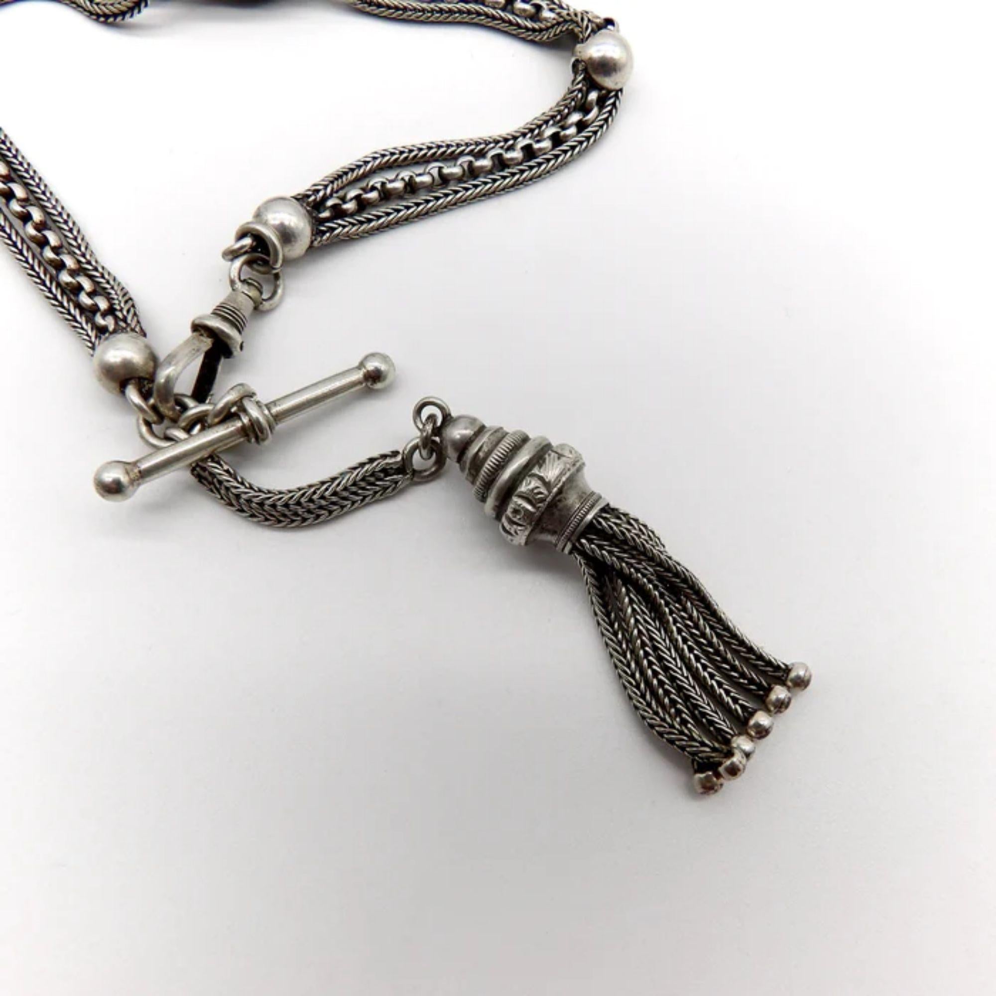 Sterling Silber Viktorianische Albertina Uhrenanhänger Kette und Armband, um 1890 im Angebot 1