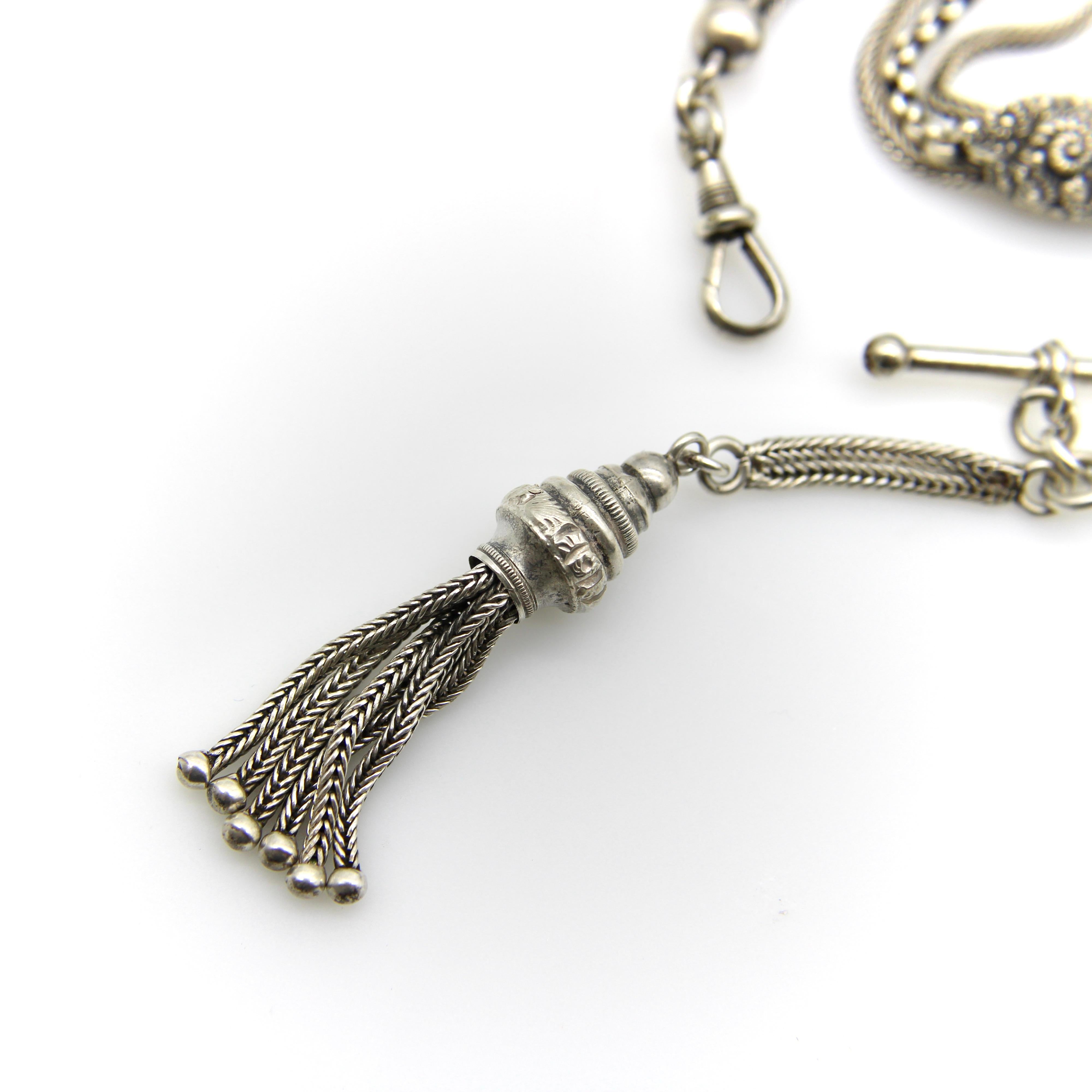Sterling Silber Viktorianische Albertina Uhrenanhänger Kette und Armband, um 1890 im Angebot 2