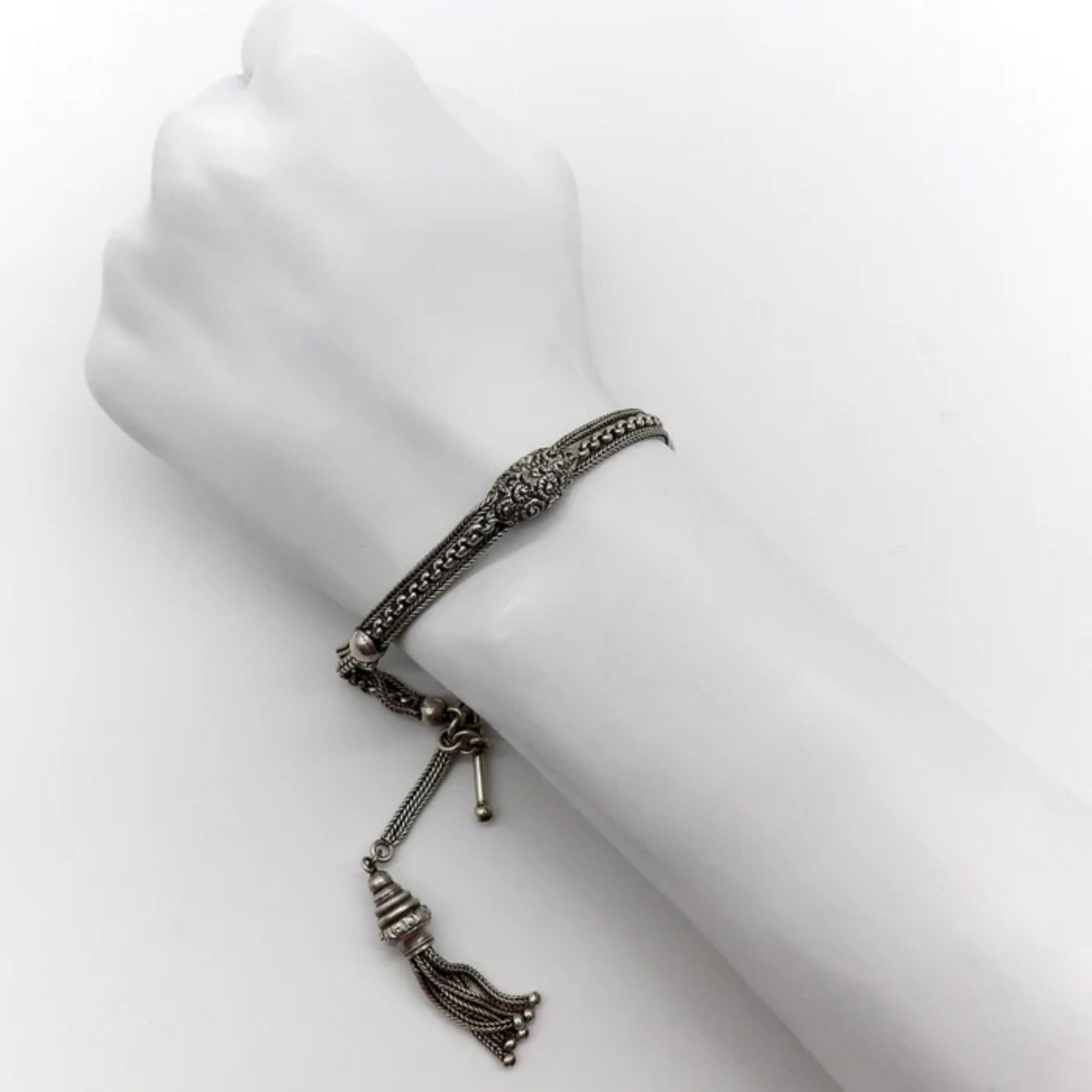 Sterling Silber Viktorianische Albertina Uhrenanhänger Kette und Armband, um 1890 im Angebot 3
