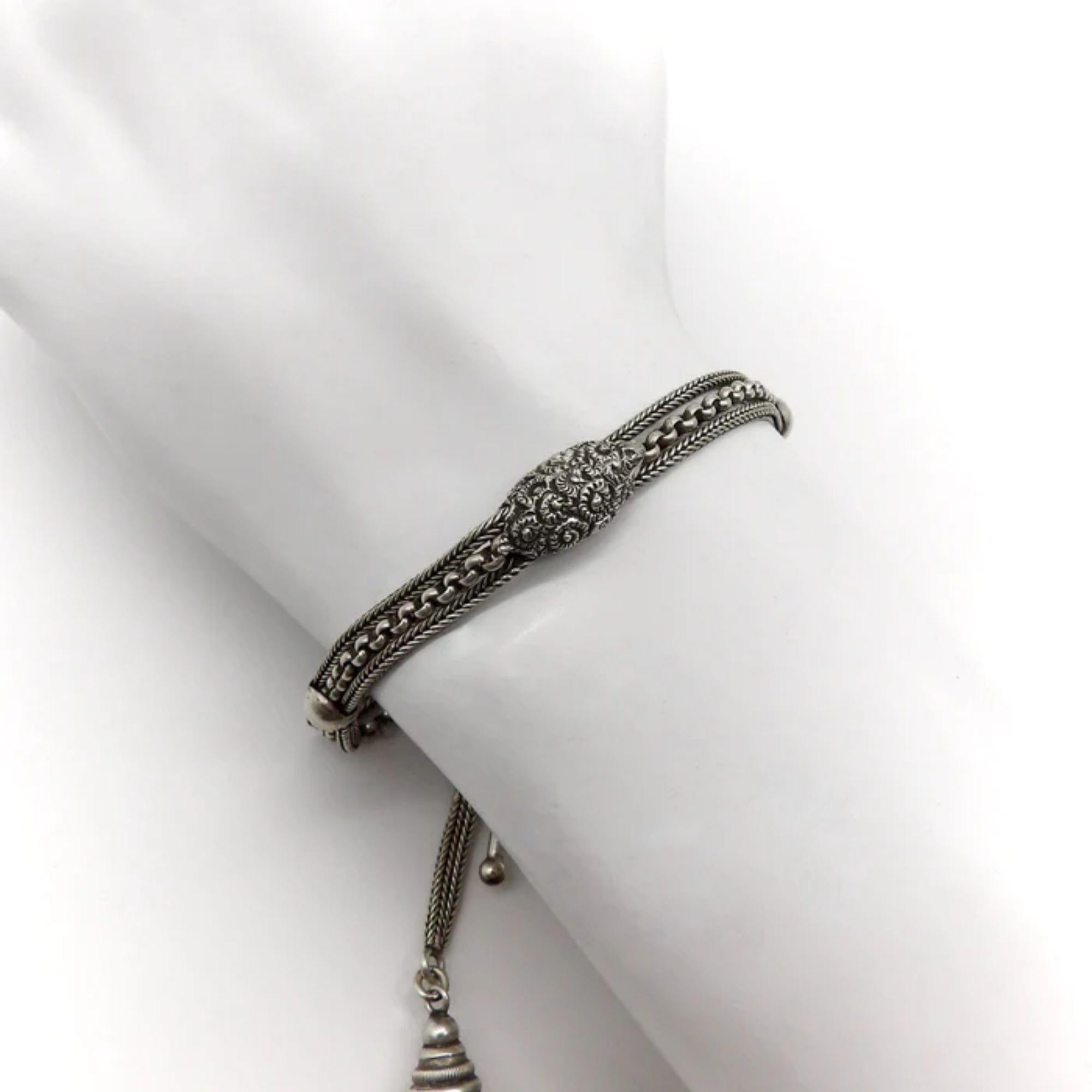 Sterling Silber Viktorianische Albertina Uhrenanhänger Kette und Armband, um 1890 im Angebot 4