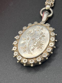 Sterling Silver Victorian Book Chain Necklace & Engraved Locket, Hallmarked 1876
