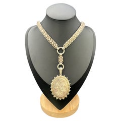 Sterling Silver Victorian Book Chain Necklace & Engraved Locket, Hallmarked 1876