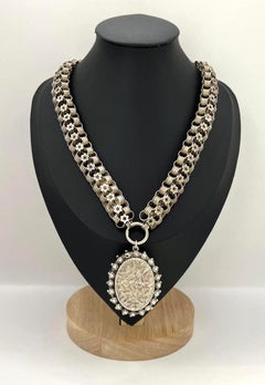 Sterling Silver Victorian Book Chain Necklace & Engraved Locket Hallmarked 1882