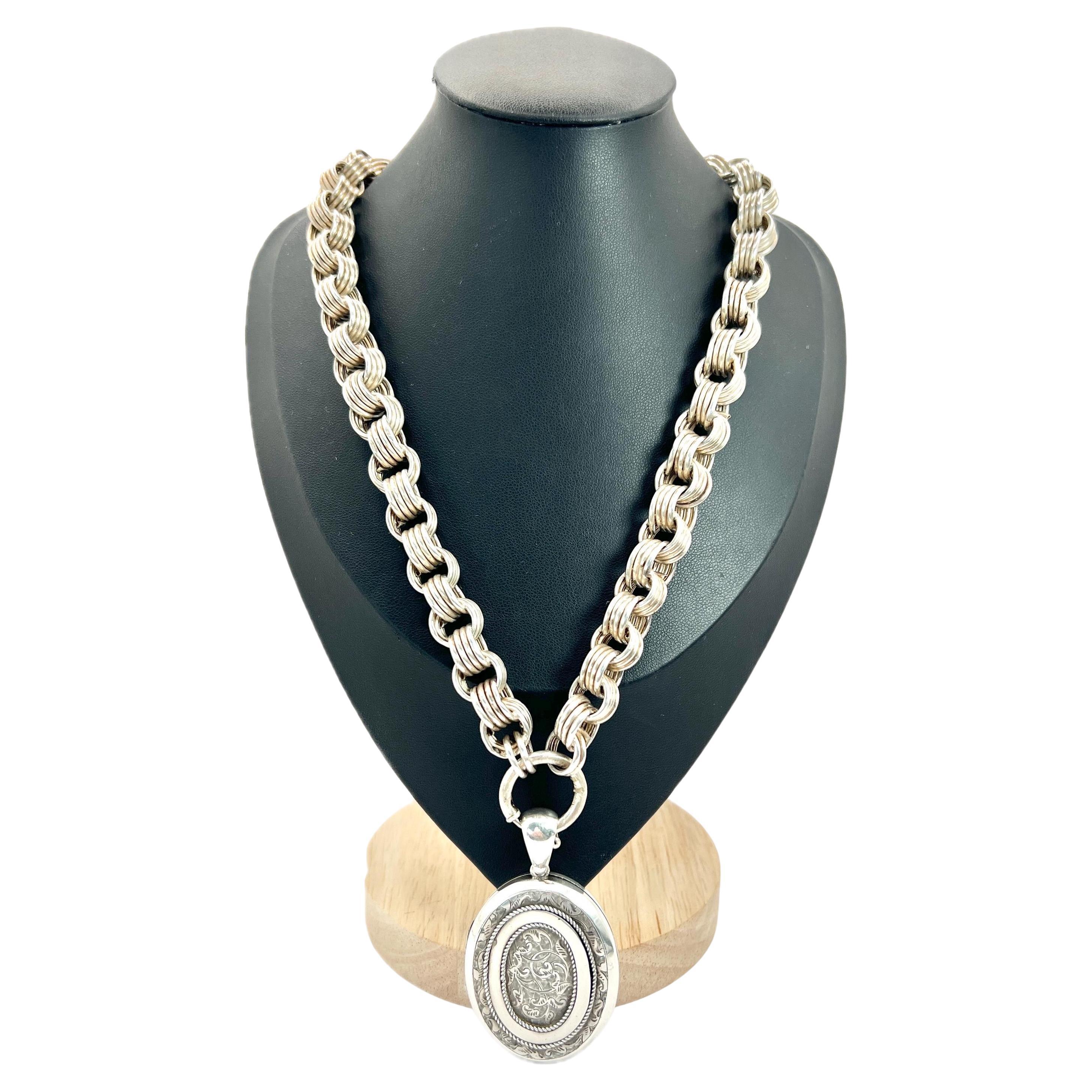 Sterling Silver Victorian Book Chain Necklace & Locket Hallmarked London 1879