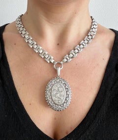 Sterling Silver, Victorian Book Chain Necklace with Silver Engraved Locket