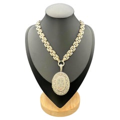 Sterling Silver, Victorian Book Chain Necklace with Silver Engraved Locket