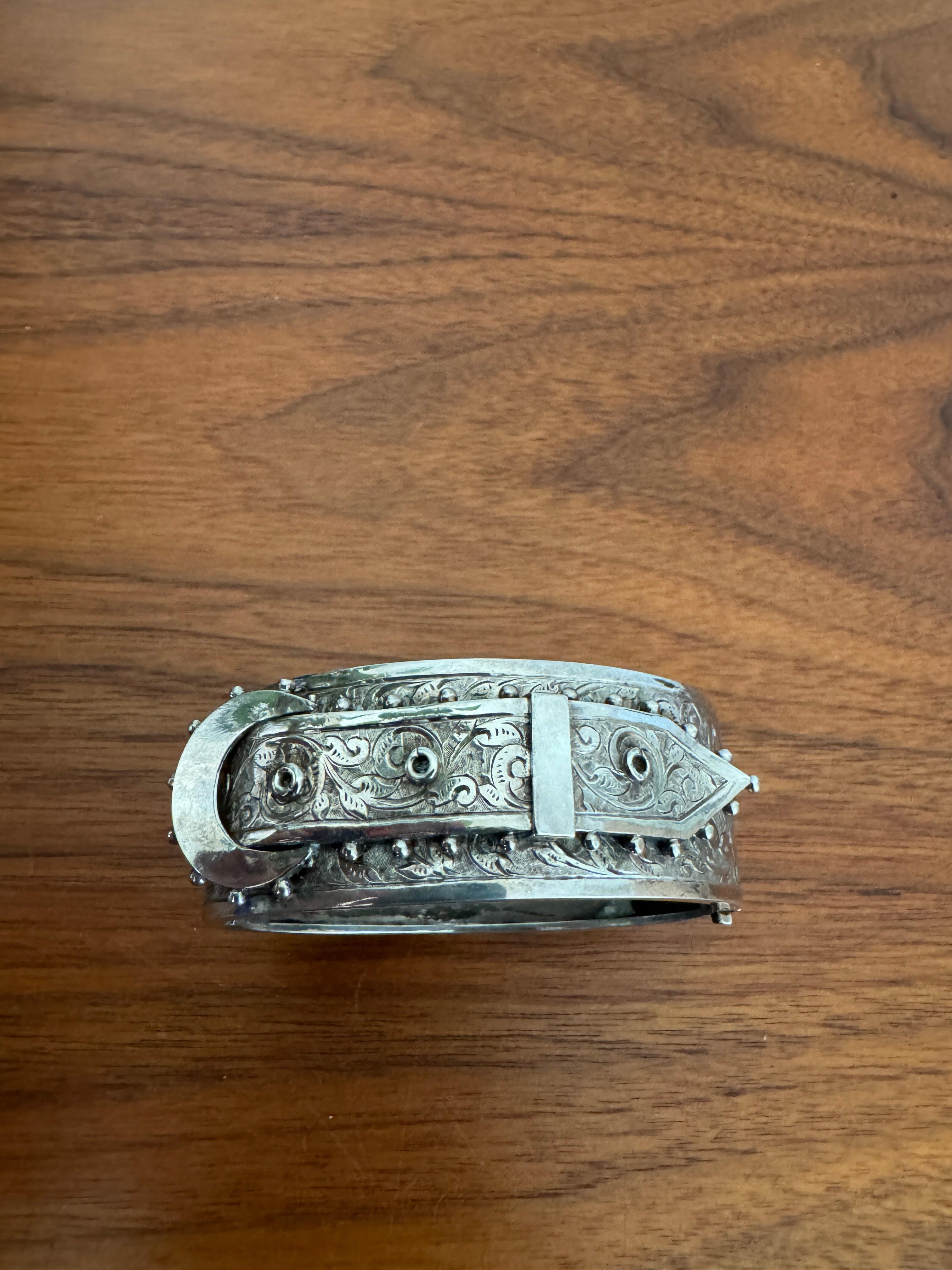 da uomo o donna Bracciale con fibbia vittoriano in argento sterling, circa 1880, floreale in vendita