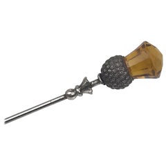 Sterling Silver Victorian Hat Pin, Rose Bud Design, circa 1860