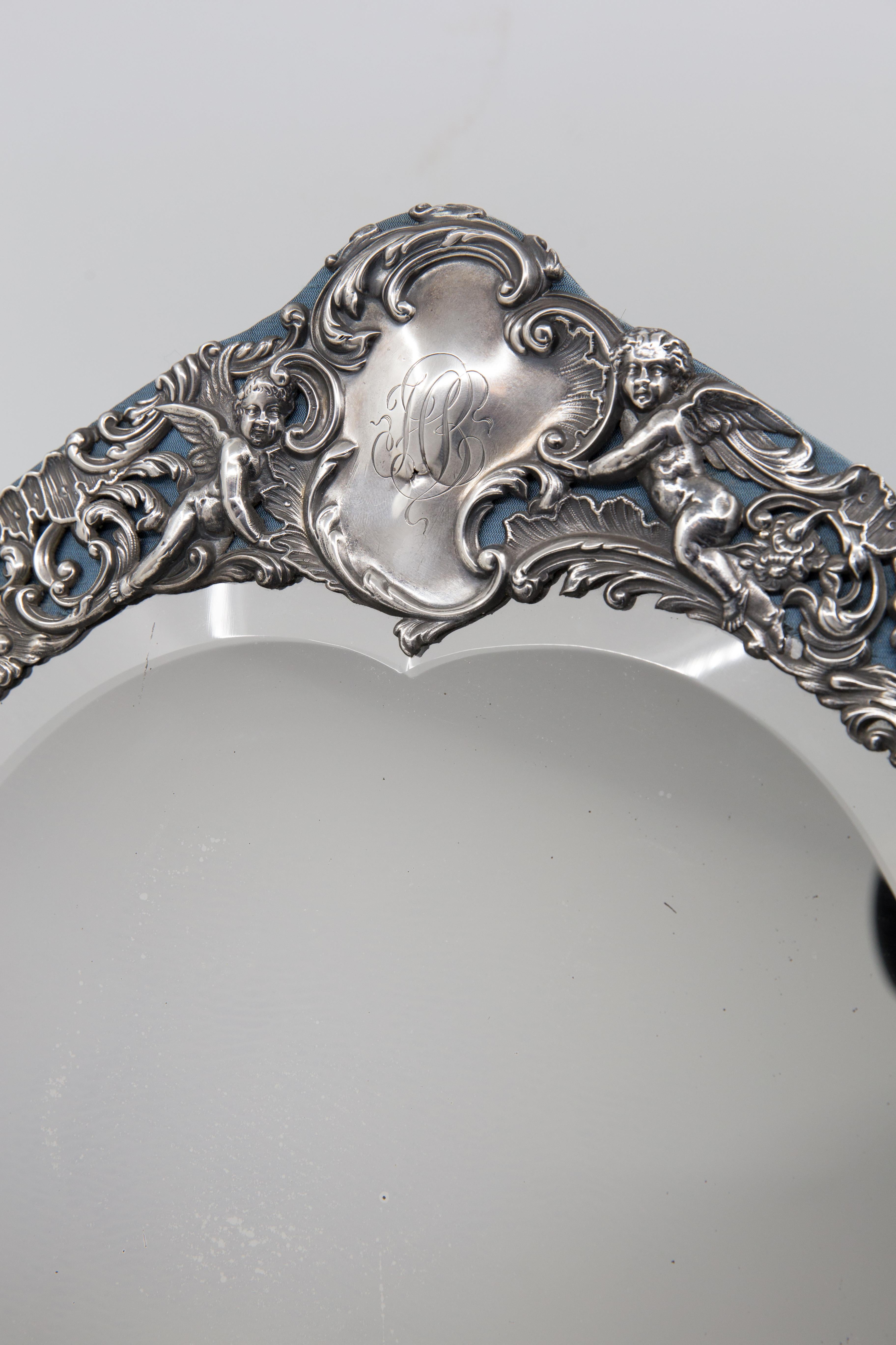 Sterling Silver Victorian Mirror with Elaborate Repousse Work In Good Condition In Kingston, NY