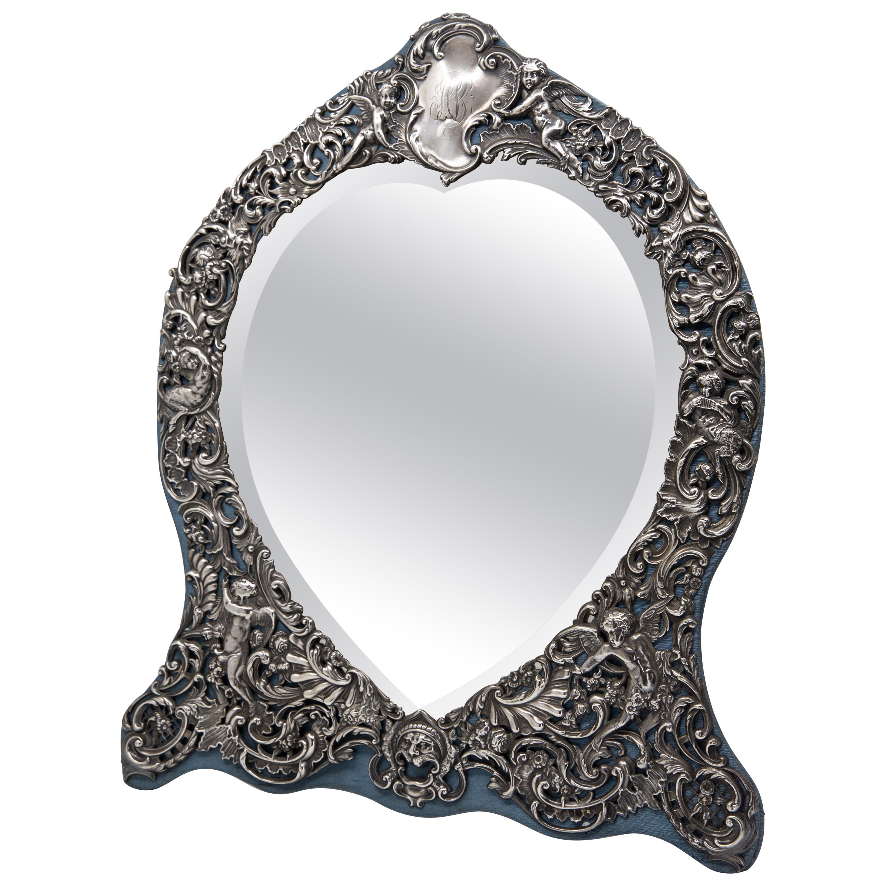 Sterling Silver Victorian Mirror with Elaborate Repousse Work