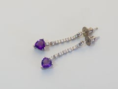Sterling Silver Vintage 1.55ct Heart Cut Amethyst & Quartz Dangle Earring, 3cms