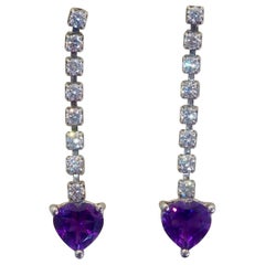 Sterling Silver Vintage 1.55ct Heart Cut Amethyst & Quartz Dangle Earring, 3cms