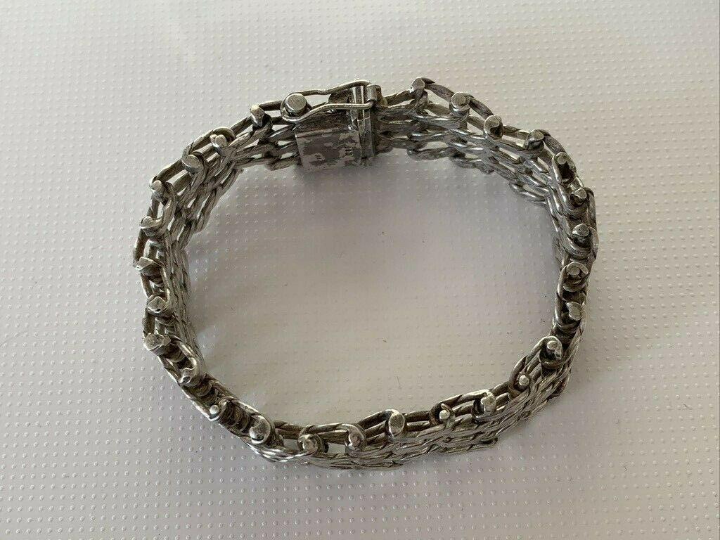 Sterling Silver Vintage Basket Weave Bracelet Dated 1970s For Sale at