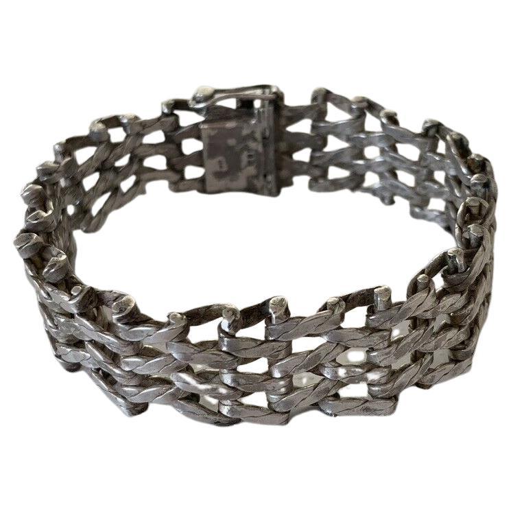 Sterling Silver Vintage Basket Weave Bracelet Dated 1970s For Sale at