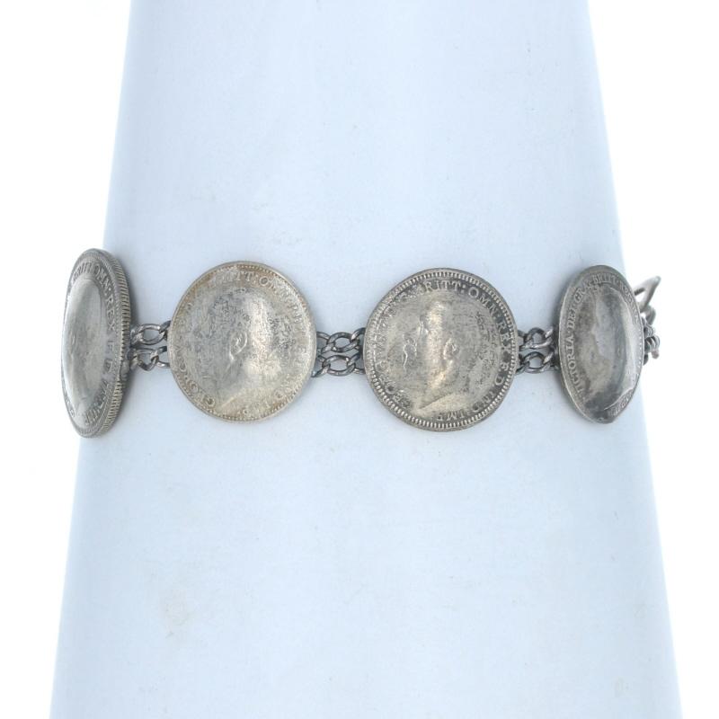 Women's Sterling Silver Vintage British Currency Station Bracelet 6 3/4
