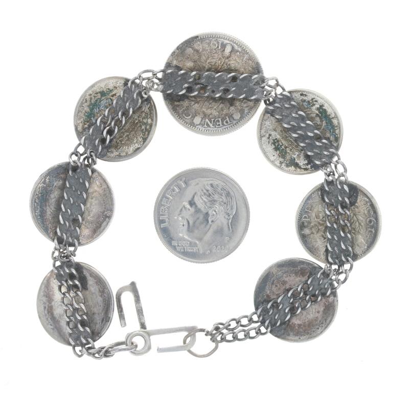 Sterling Silver Vintage British Currency Station Bracelet 6 3/4