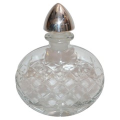 Flacon de parfum en argent sterling vintage en verre d'art transparent avec bouchon en argent