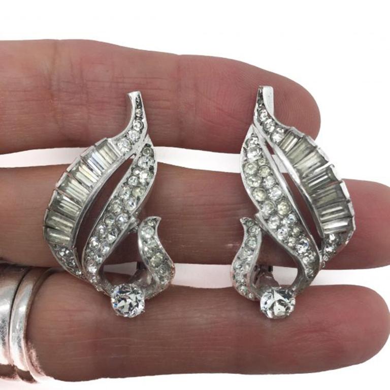 Women's Sterling Silver Vintage Earrings Paste Fancy Cut Stones 1950s For Sale