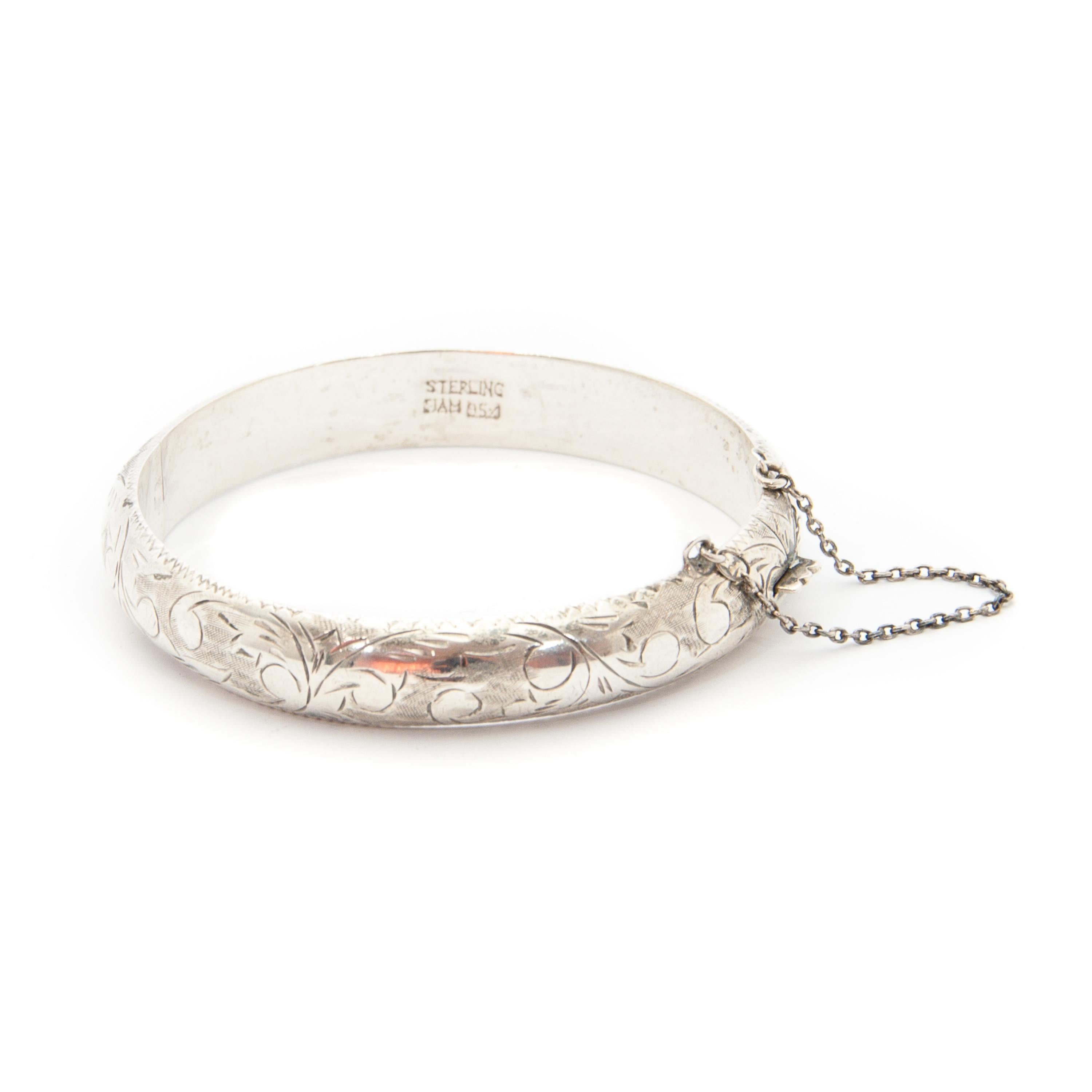 Sterling Silber Vintage geätzte Armreif Armband im Zustand „Gut“ in Rotterdam, NL