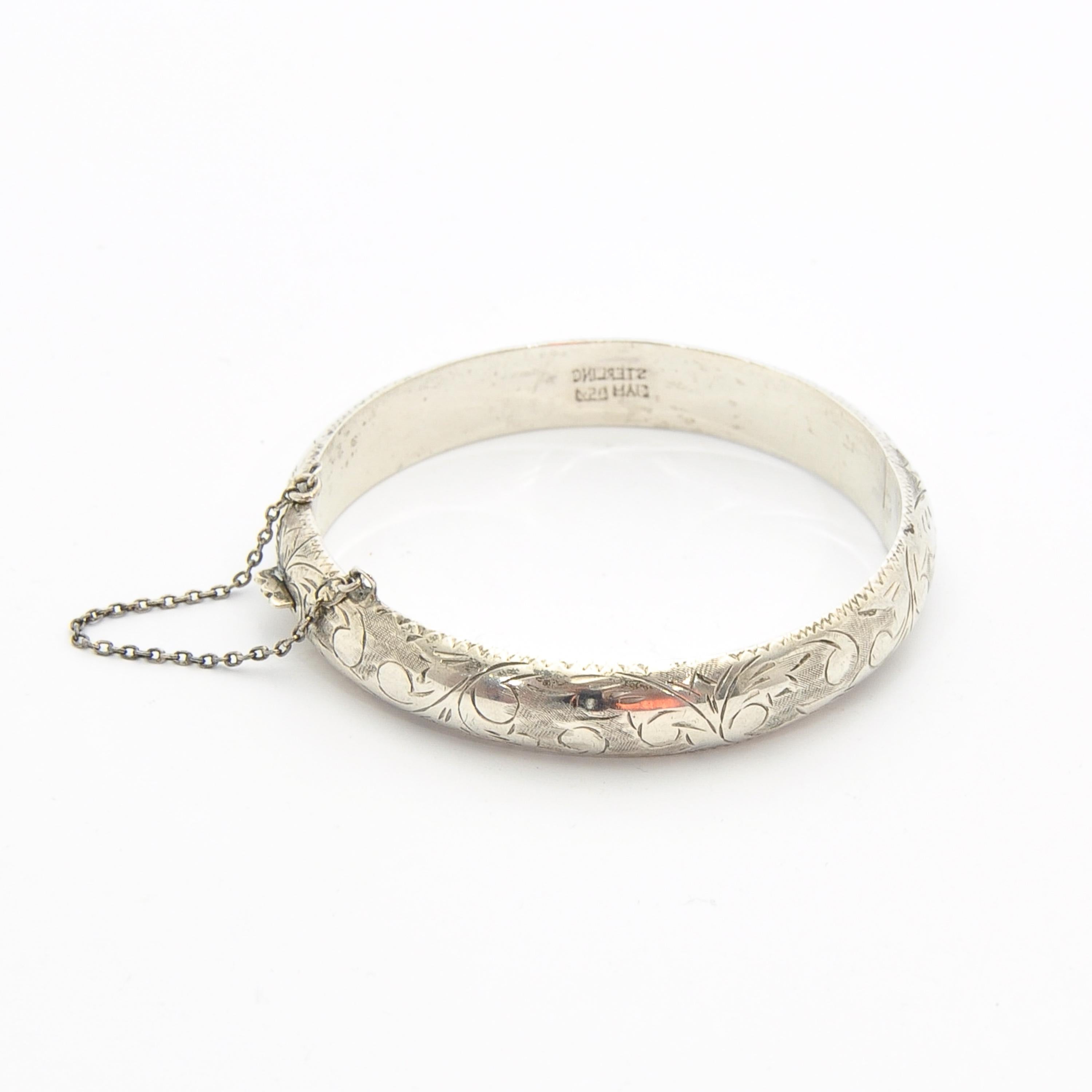 Sterling Silver Vintage Etched Bangle Bracelet at 1stDibs | etched 
