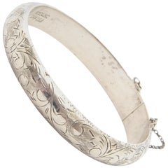 Sterling Silver Vintage Etched Bangle Bracelet