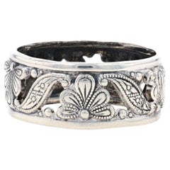 Bague d'éternité vintage à ruban floral fantaisie 925 en argent sterling, taille 5 1/4