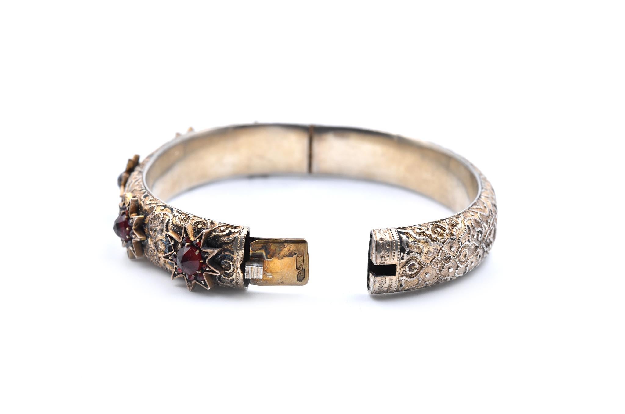 Women's Sterling Silver Vintage Garnet Bangle Bracelet