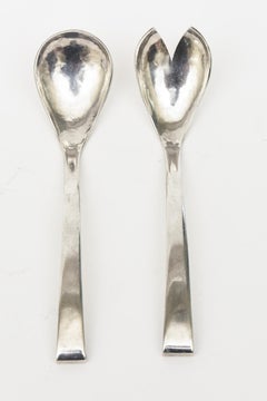 Sterling Silver Vintage Modernist Hallmarked Salad Servers or Serving Pieces