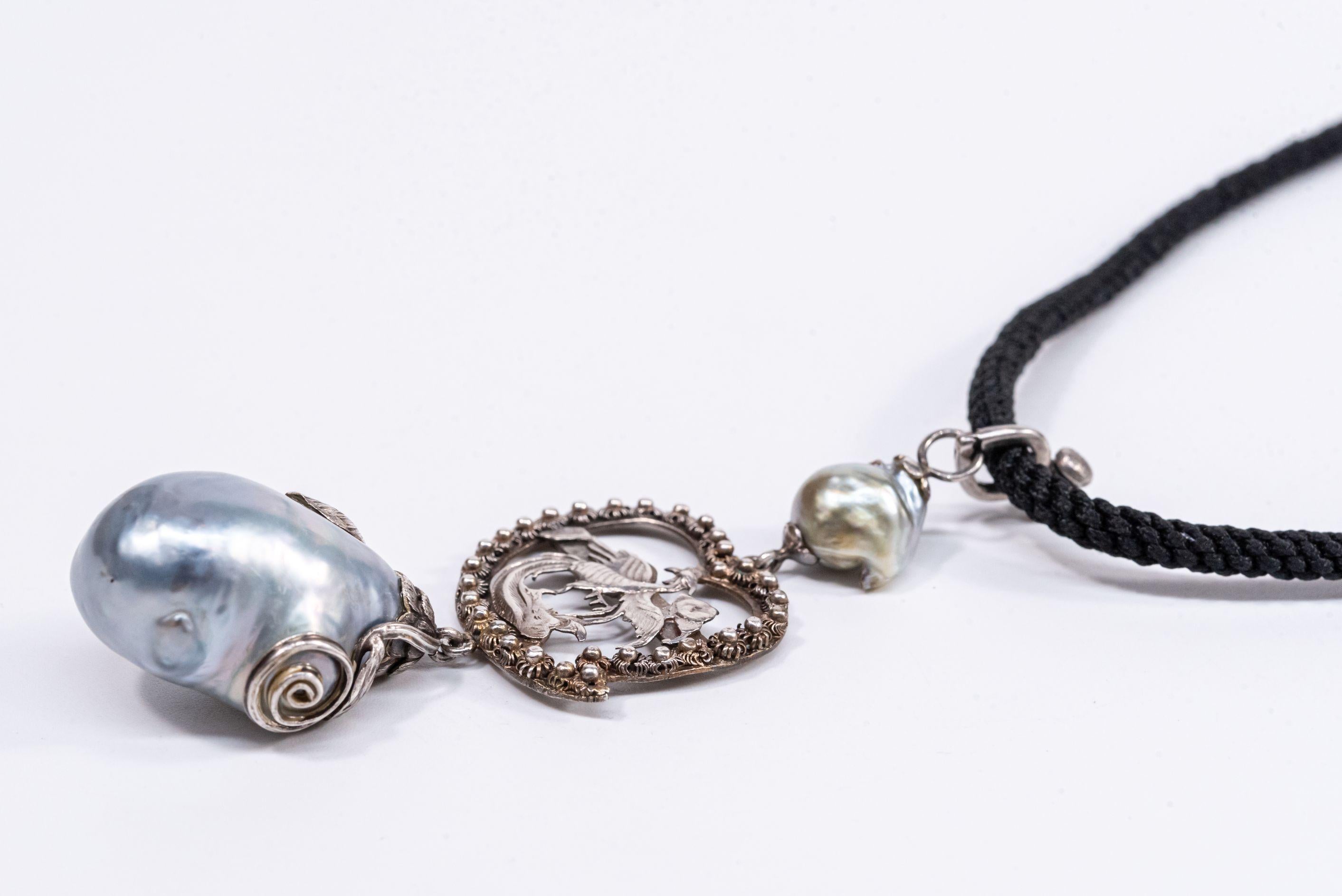 Sterling Silver Vintage Phoenix Baroque South Sea Pearl Necklace Enhancer For Sale 3