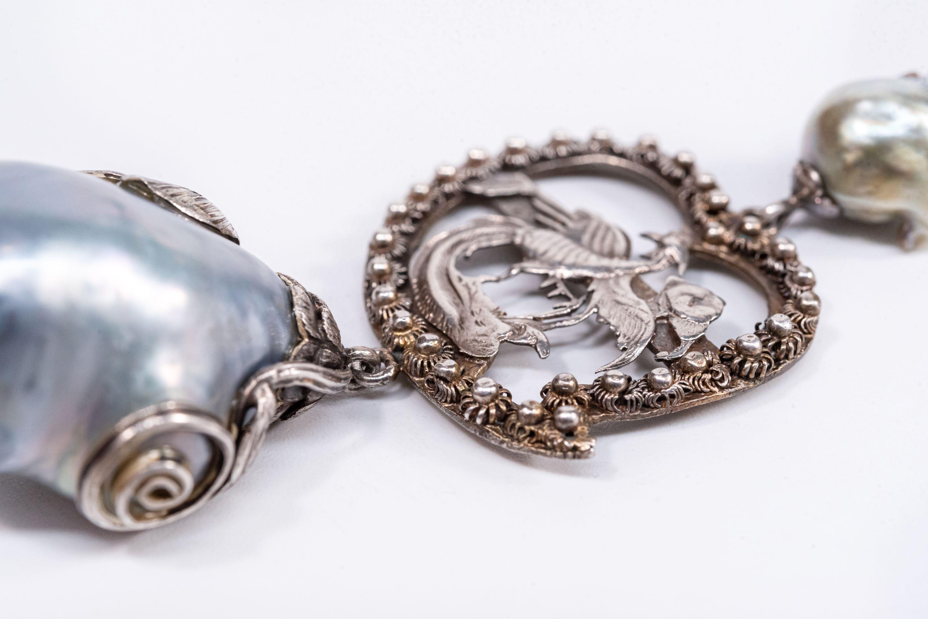 Sterling Silver Vintage Phoenix Baroque South Sea Pearl Necklace Enhancer For Sale 5