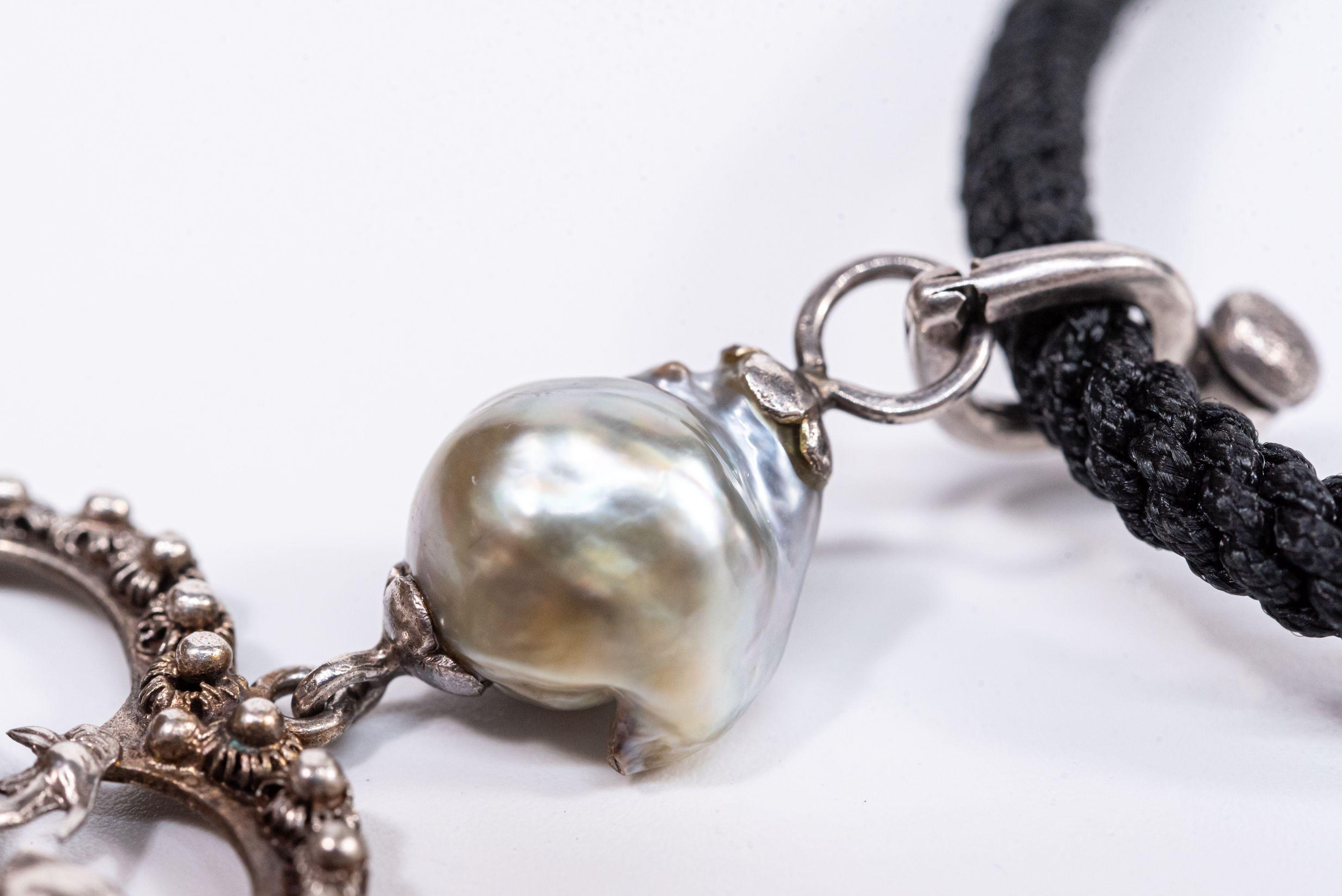 Sterling Silver Vintage Phoenix Baroque South Sea Pearl Necklace Enhancer For Sale 6