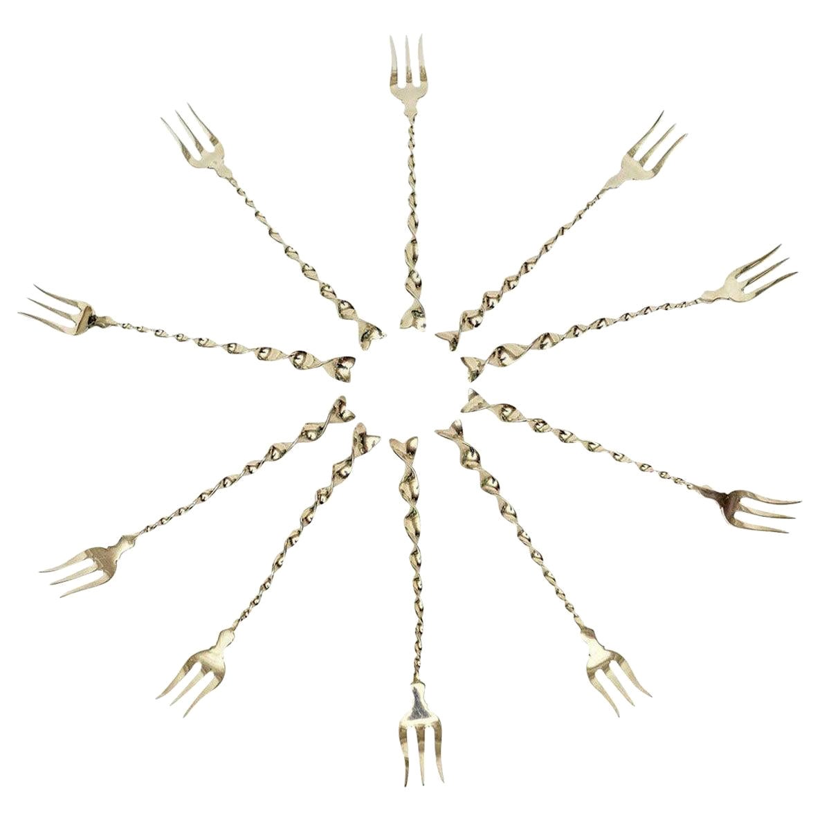 Sterlingsilber Vintage „Twist and Ball“ Cocktail- oder Serviergabeln aus Sterlingsilber S/10  Barzubehör im Angebot