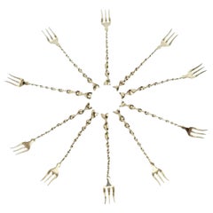 Sterling Silver Vintage "Twist and Ball" Cocktail or Serving Forks S/10  Barware